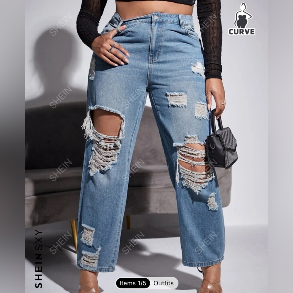 Plus High waisted ripped straight Jeans